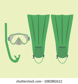 Vector illustration of a set of scuba diving green