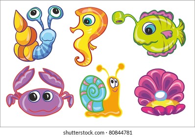 vector illustration- set of sea and ocean bed inhabitants