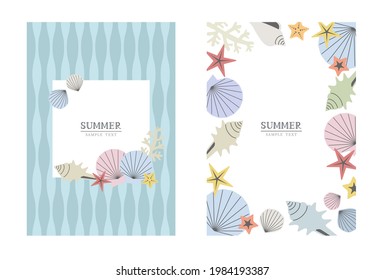 Vector illustration set of sea shells greeting card