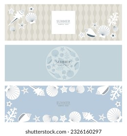 Vector illustration set of sea shells horizontal banners.