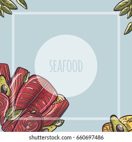 vector illustration set with seafood fish and fruits