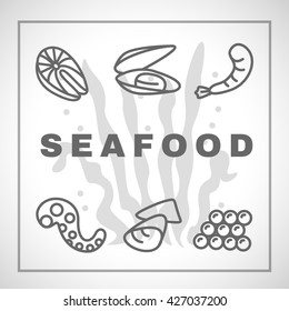 Vector Illustration. Set of seafood icons
