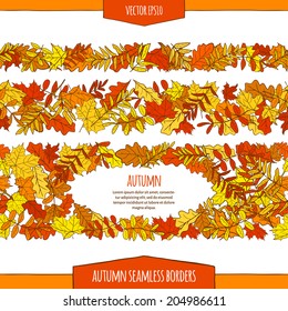 Vector illustration. Set of seamless autumn borders. Autumn leaves.