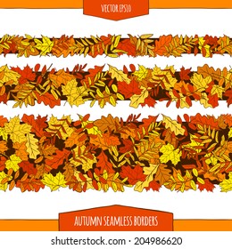 Vector illustration. Set of seamless autumn borders. Autumn leaves.