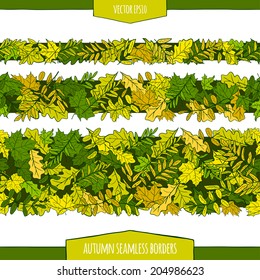 Vector illustration. Set of seamless autumn borders. Autumn leaves.