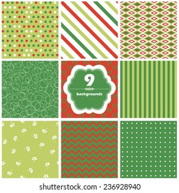 Vector illustration of a set of seamless backgrounds in red and green Christmas colors