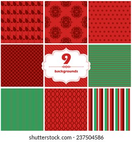 Vector illustration of a set of seamless backgrounds in red and green Christmas colors