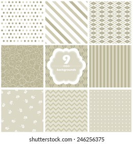 Vector illustration of a set of seamless backgrounds in pastel mild colors for scrap book, gift paper and other design