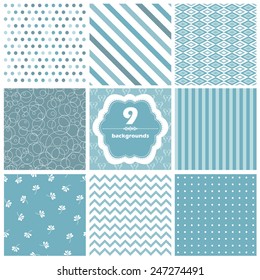 Vector illustration of a set of seamless backgrounds in pastel mild colors for scrap book, gift paper and other design