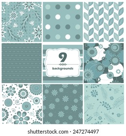 Vector illustration of a set of seamless backgrounds in pastel mild colors for scrap book, gift paper and other design