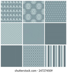 Vector illustration of a set of seamless backgrounds in pastel mild colors for scrap book, gift paper and other design