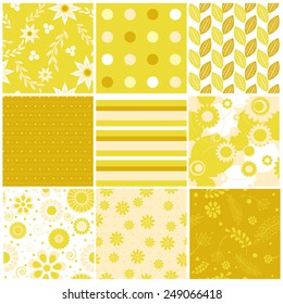 Vector illustration of a set of seamless backgrounds in bright yellow, sunny colors for scrap book, gift paper and other design