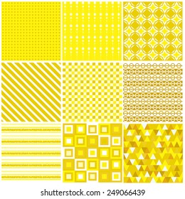 Vector illustration of a set of seamless backgrounds in bright yellow, sunny colors for scrap book, gift paper and other design