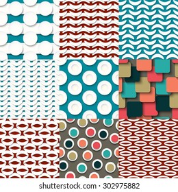 Vector illustration with set of the seamless backgrounds with abstract elements