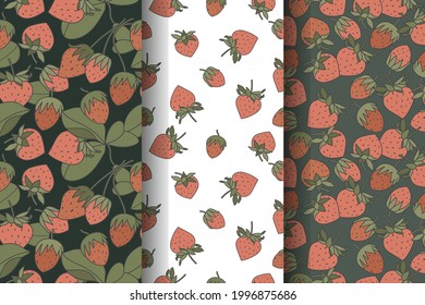 Vector illustration set of seamless pattern with strawberries. Vintage abstract design for paper, cover, fabric, interior decor