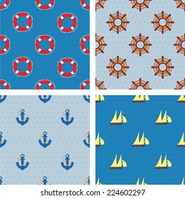 Vector illustration of a set of seamless pattern with marine elements
