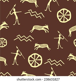 Vector illustration of a set of seamless pattern with petroglyphs