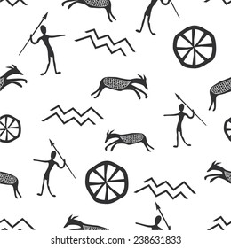 Vector illustration of a set of seamless pattern with petroglyphs