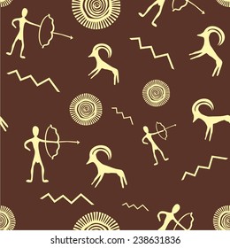 Vector illustration of a set of seamless pattern with petroglyphs