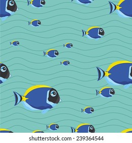 Vector illustration of a set of seamless pattern with cartoon marine animals - fish