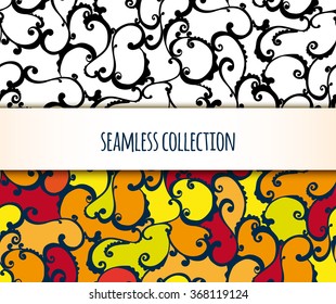 vector illustration. set of seamless pattern of twirl. Black and white and colorful