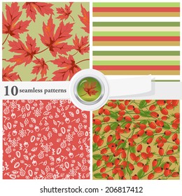 Vector illustration of a set of seamless patterns and backgrounds in contrast colors which can be used for scrapbook, design, art