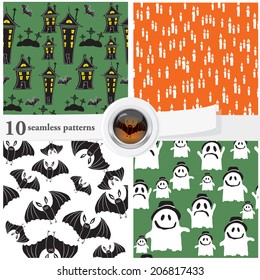 Vector illustration of a set of seamless patterns and backgrounds in contrast colors which can be used for scrapbook, design, art