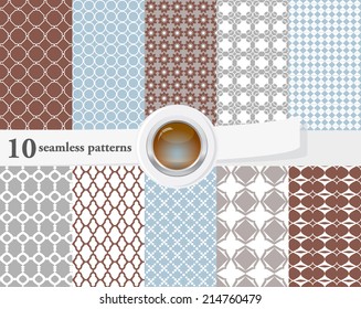 Vector illustration of a set of seamless patterns and backgrounds in contrast colors.