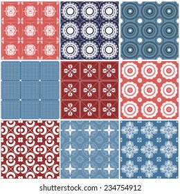Vector illustration of a set of seamless patterns in contrast colors for backgrounds, tiles and other designs