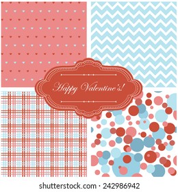 Vector illustration of a set of seamless patterns in festive bright colors for St. Valentine's designs