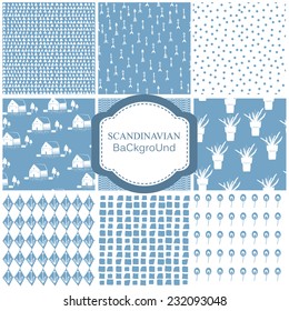 Vector illustration of a set of seamless retro backgrounds with geometric ornaments in contrast colors