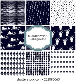 Vector illustration of a set of seamless retro backgrounds with geometric ornaments in contrast colors