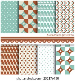 Vector illustration of a set of seamless retro background patterns, monochromatic, arranged in tiles 