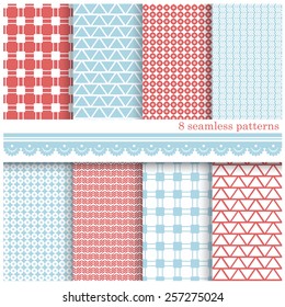 Vector illustration of a set of seamless simple backgrounds, monochromatic, arranged in tiles