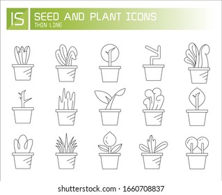 vector illustration set of seed and plant icons thin line design