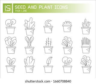 vector illustration set of seed and plant icons thin line design