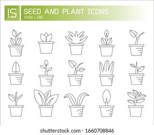 vector illustration set of seed and plant icons thin line design
