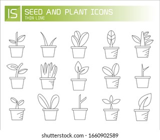 conjunto de ilustraciones vectoriales de iconos de semillas y plantas diseño de línea delgada