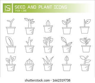 conjunto de ilustraciones vectoriales de iconos de semillas y plantas diseño de línea delgada