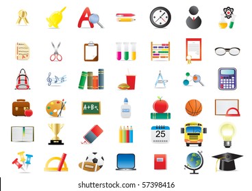 Vector illustration of set of several school icons