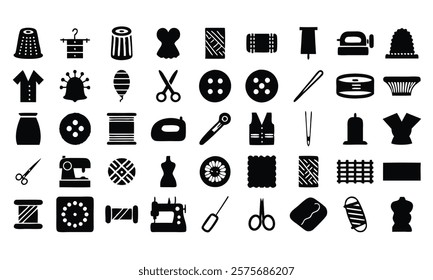 Vector Illustration Set of Sewing and Crafting Icons Black and White