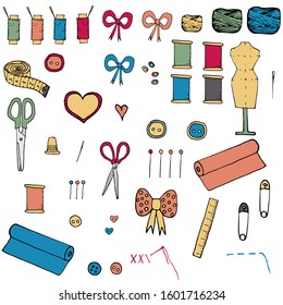 Vector illustration. Set with sewing supplies