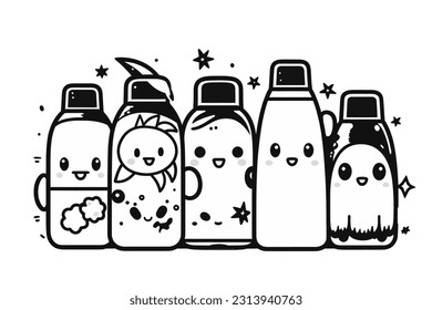 Vector Illustration, Set Illustration of Shampoo Bottle Character