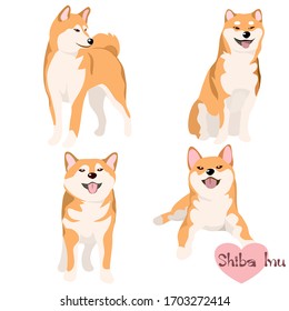  Vector illustration set of Shiba Inu dog in deferent pose. Hand draw on white background.