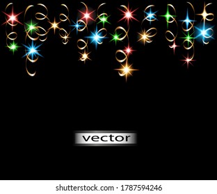 Vector illustration set of shining streamers hanging from the top garland stars beautiful lights for decoration as a holiday decor