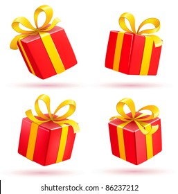 Vector illustration set of shiny red gift boxes