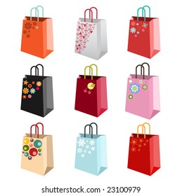 Vector illustration  set of shiny shopping bags with  decoration elements