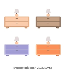 Vector illustration set of a short consul desk with a night lamp, for home furniture advertising