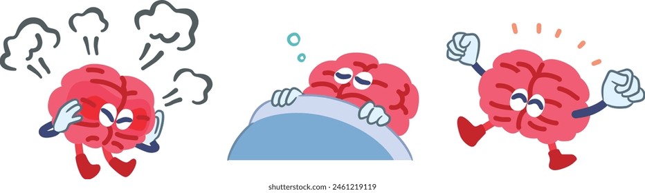 
Ilustración vectorial que muestra fatiga cerebral y recuperación cerebral con personajes cerebrales