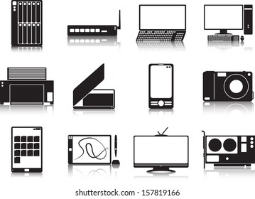 Vector illustration set showing differend kinds of multimedia devices.